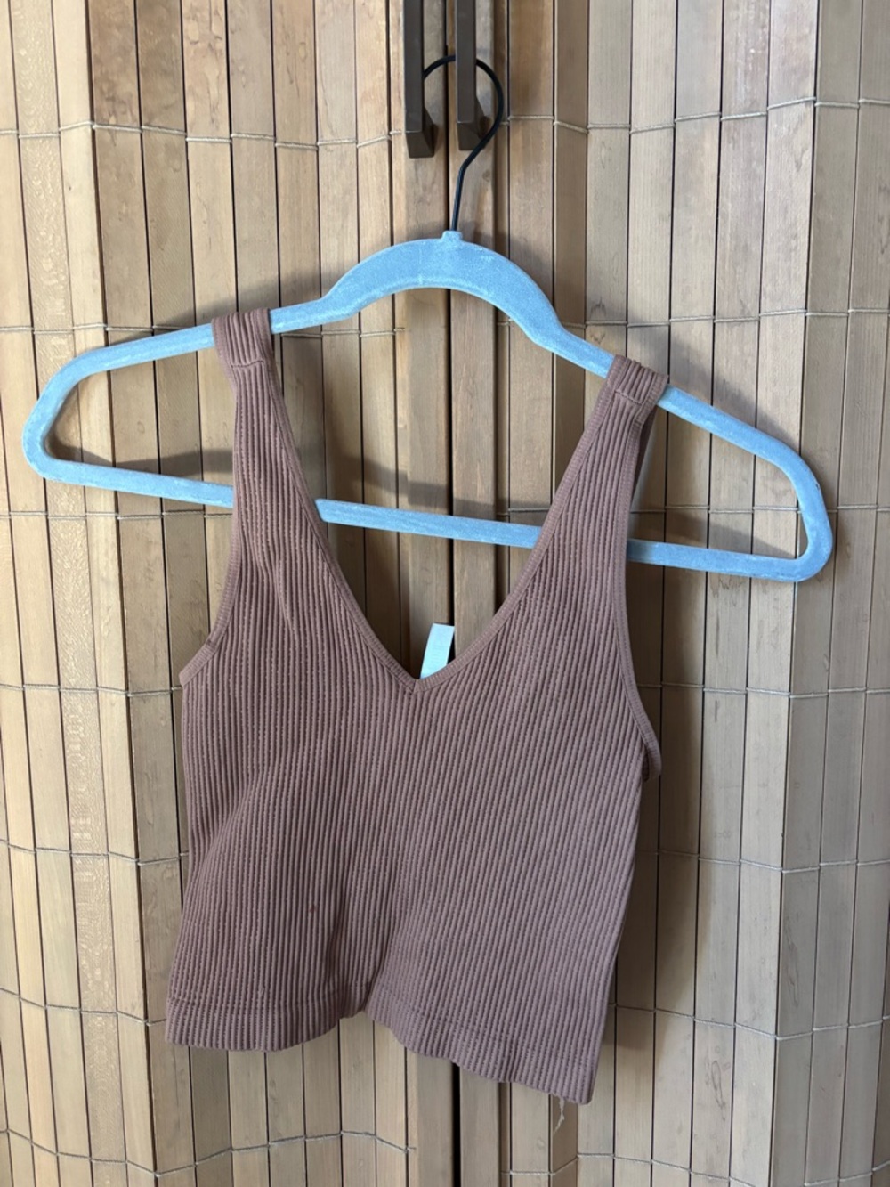 Niki Biki Ribbed V-Neck Crop Tank Top - Brown